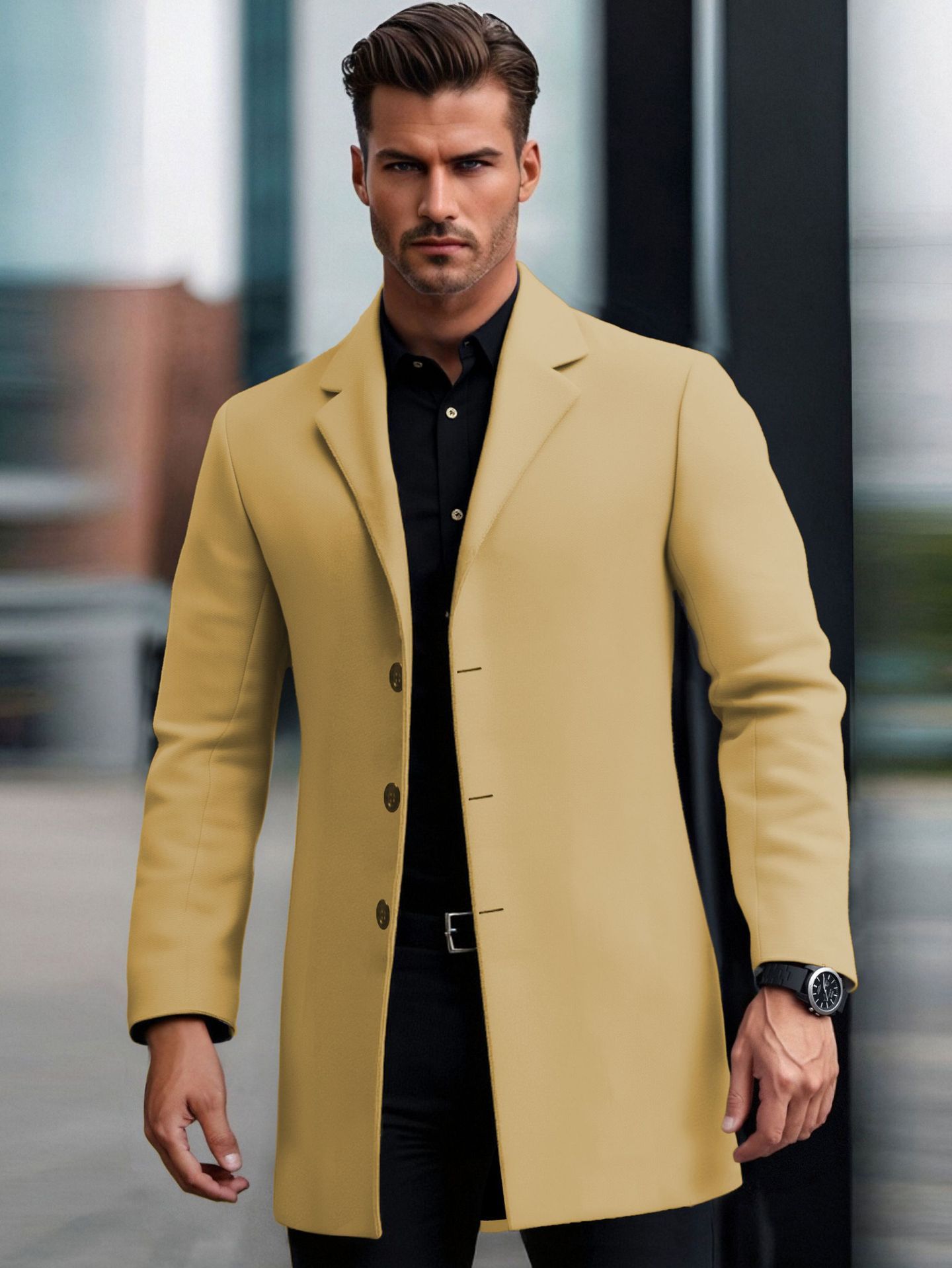 Lapel European And American Lapel Slim Coat Khaki GlamzKart