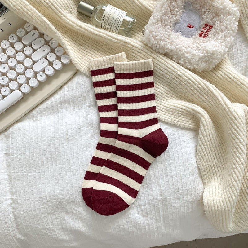 Korean Style Good-looking Sweat-absorbent Angola Red Socks Pinstripe GlamzKart