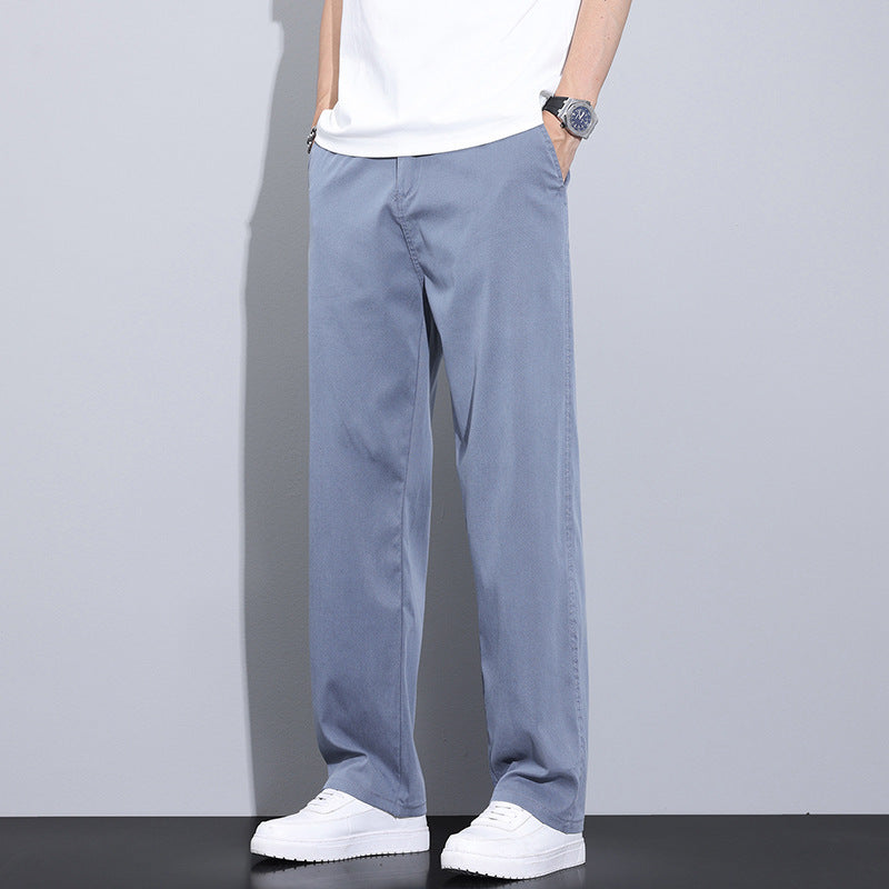 Thin Stretch Business Straight Loose-fitting Wide-leg Trousers Blue GlamzKart