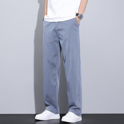 Thin Stretch Business Straight Loose-fitting Wide-leg Trousers Blue GlamzKart