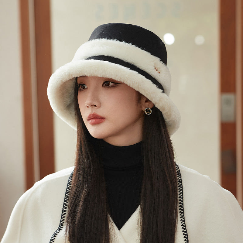 Face-looking Velvet-padded Small Warm Earflaps Cap Big Head Circumference Bucket Hat Black Free Size GlamzKart