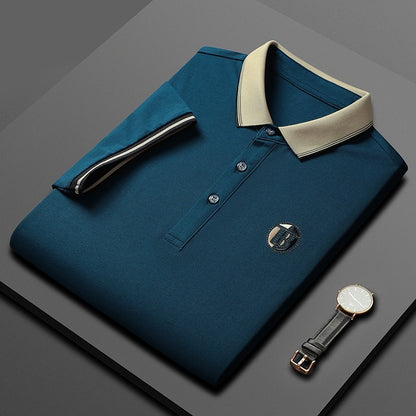 Short Sleeve Men's Lapels Fashion Brand Clothes 2359 Navy Blue GlamzKart