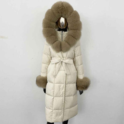 Thickened Long Section White Goose Down Slim Fit Women's Coat