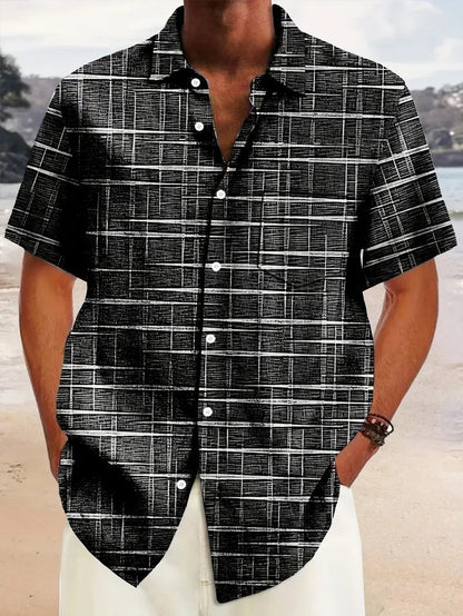 Personal Leisure Loose Men's Cardigan Button Short Sleeve Shirt Black GlamzKart