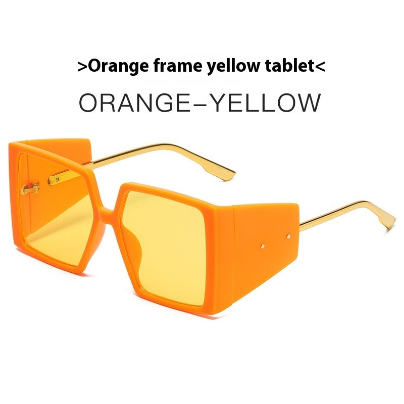 New Large Square Frame Sunglasses Orange Frame Yellow Slice GlamzKart