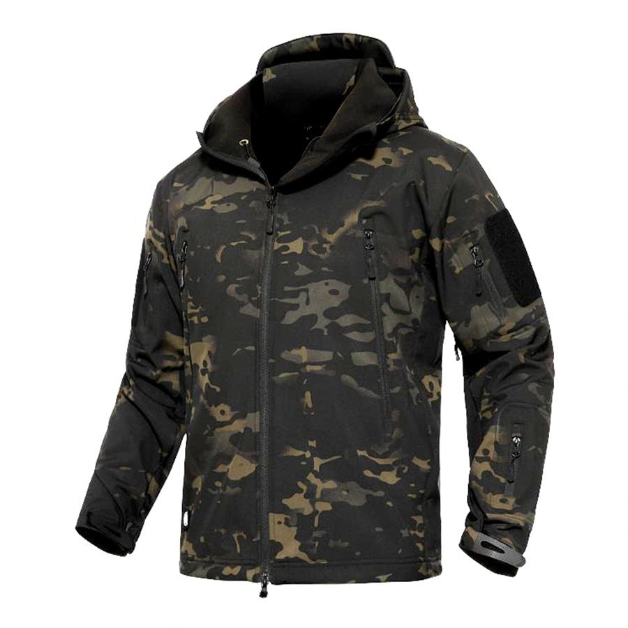 Shark Skin Soft Shell Outdoor Shell Jacket Black Camouflage GlamzKart