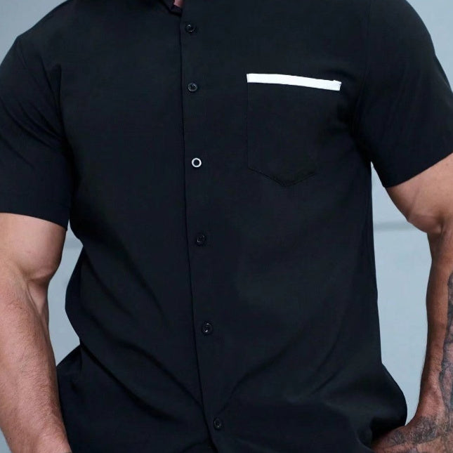 Summer New Men's Color Matching Fashion Short Sleeve Shirt Black GlamzKart