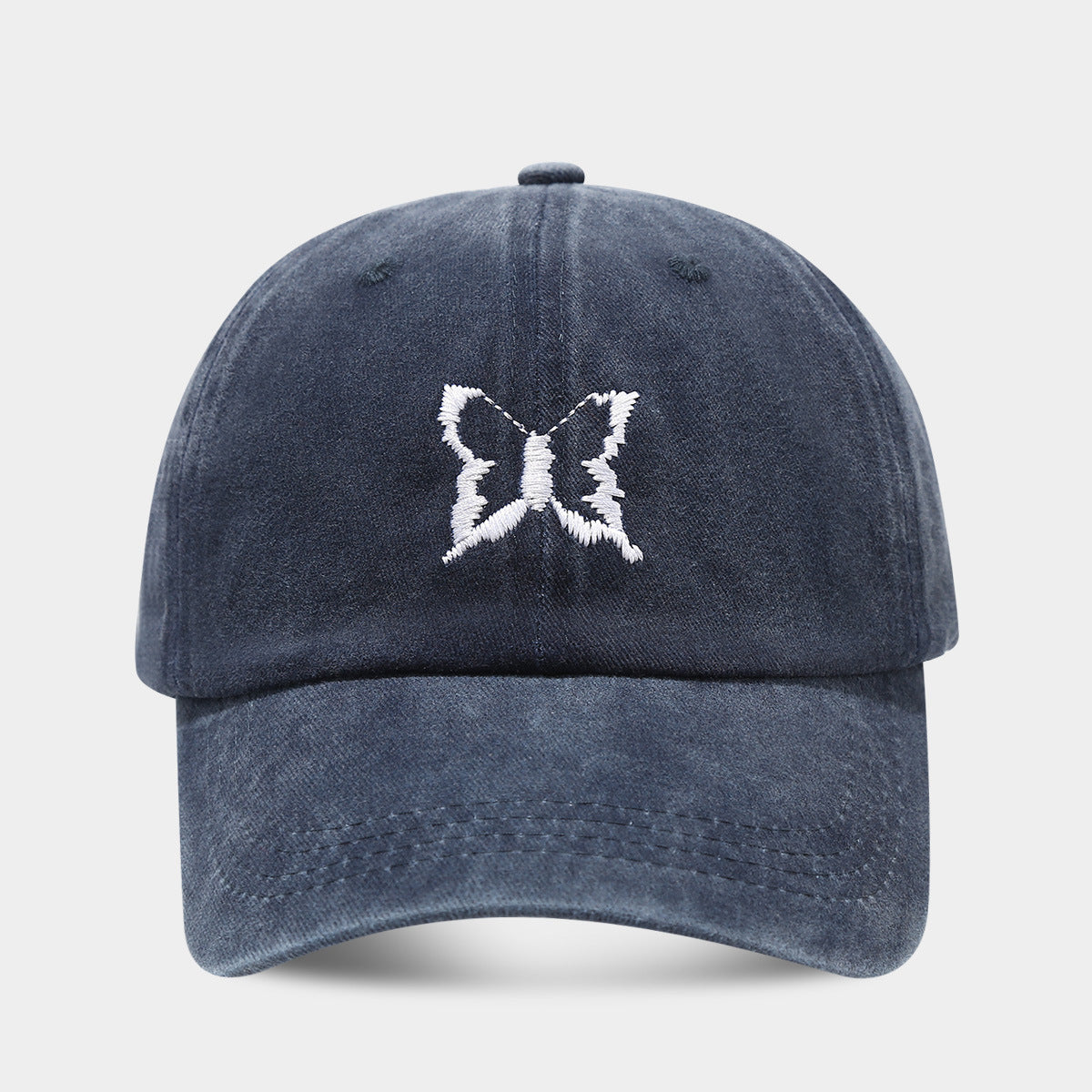 Soft Top Casual Peaked Cap Butterfly Embroidered Sun Hat Navy Blue Adjustable GlamzKart