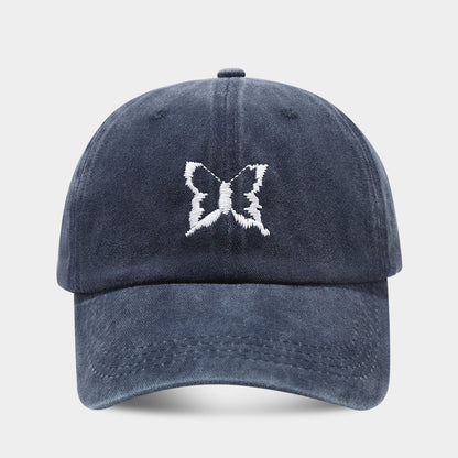Soft Top Casual Peaked Cap Butterfly Embroidered Sun Hat Navy Blue Adjustable GlamzKart