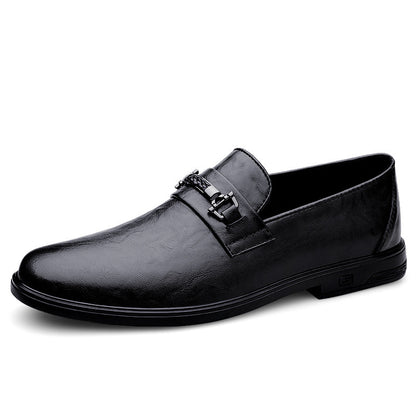 Gentleman Formal Wear Low-top Slip-on Cowhide Shoes Black GlamzKart