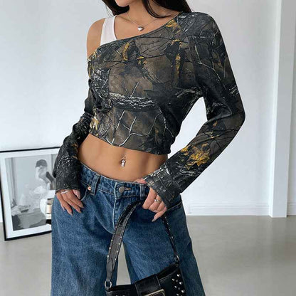 Women's Fake Two-piece Shoulder T-shirt