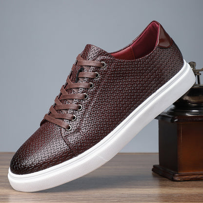 British Style Comfortable Breathable Men's Leather Shoes Low-top Flat Business Red GlamzKart