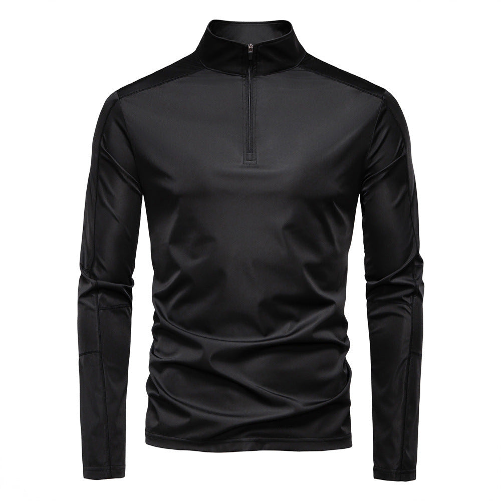 Men's Sun Protection UV Protection Long Sleeve Half Zipper T-shirt Black GlamzKart