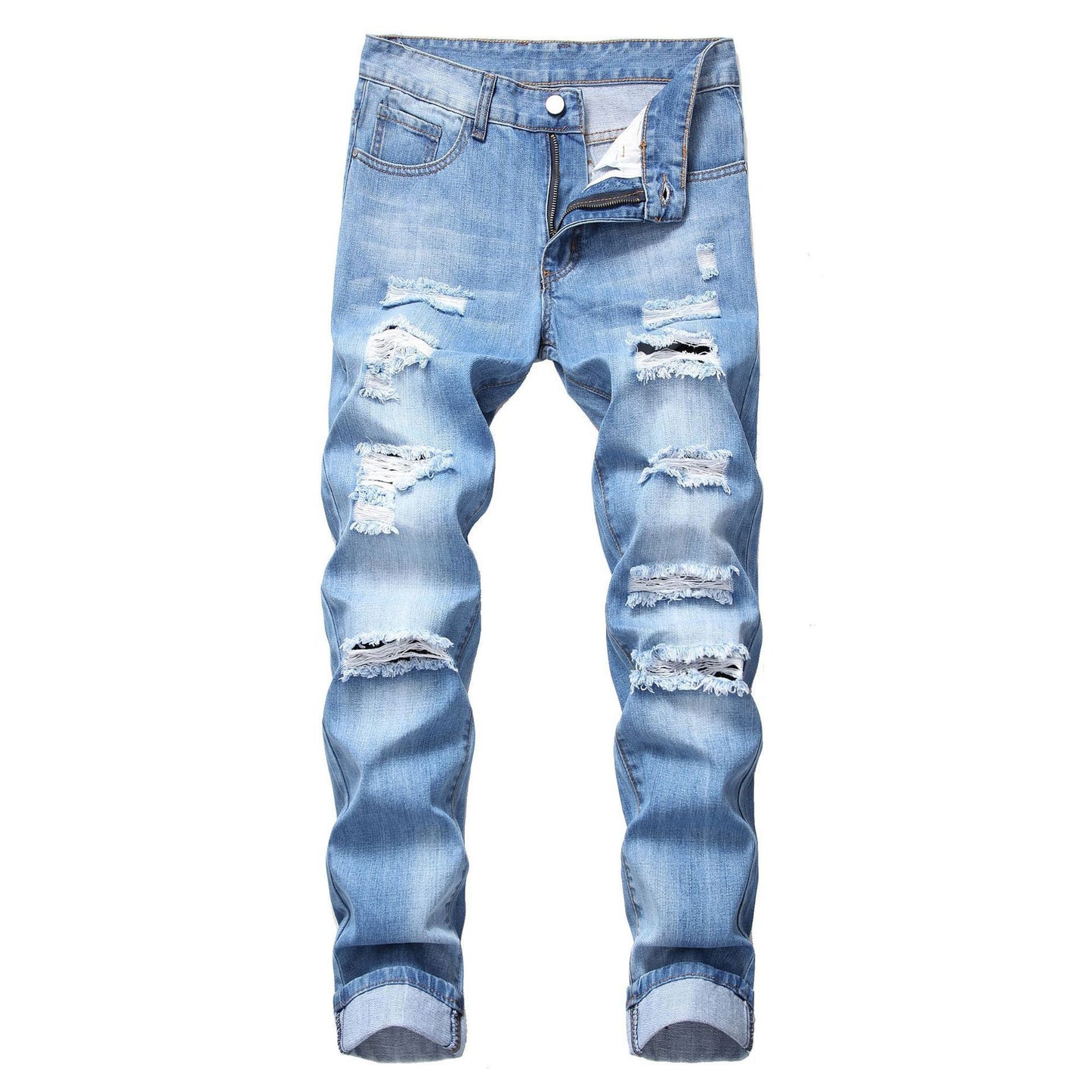 Men's Ripped Straight Slim Fit Non-stretch Jeans GlamzKart