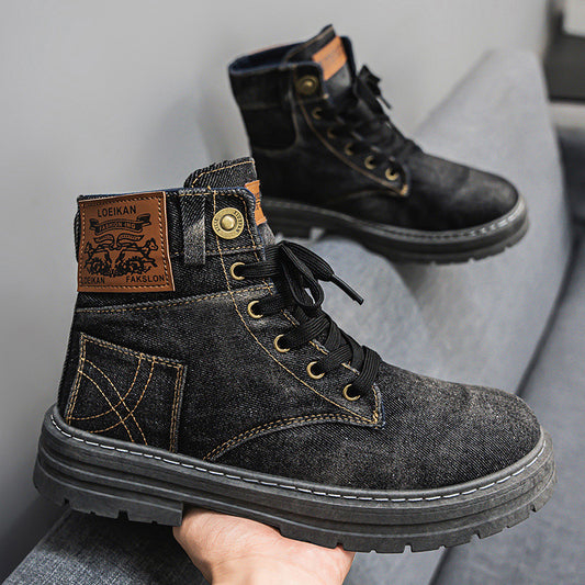Plus Size Men's Mid-top Denim Casual All-matching Work Clothes Martin Boots GlamzKart