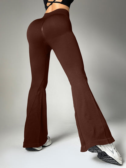 High Waist Flared Pants Women's Hip Lifting Casual Yoga Pants Brown GlamzKart
