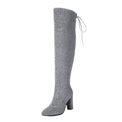 Over-the-knee Nightclub Knight 40-47 Large Size Boots Silver GlamzKart