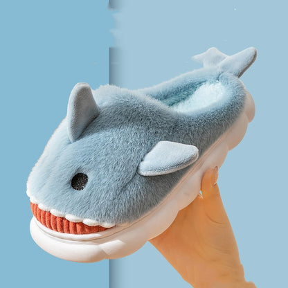 Thick Non-slip Silent Home Warm Cotton Shoes Shark Sky Blue GlamzKart