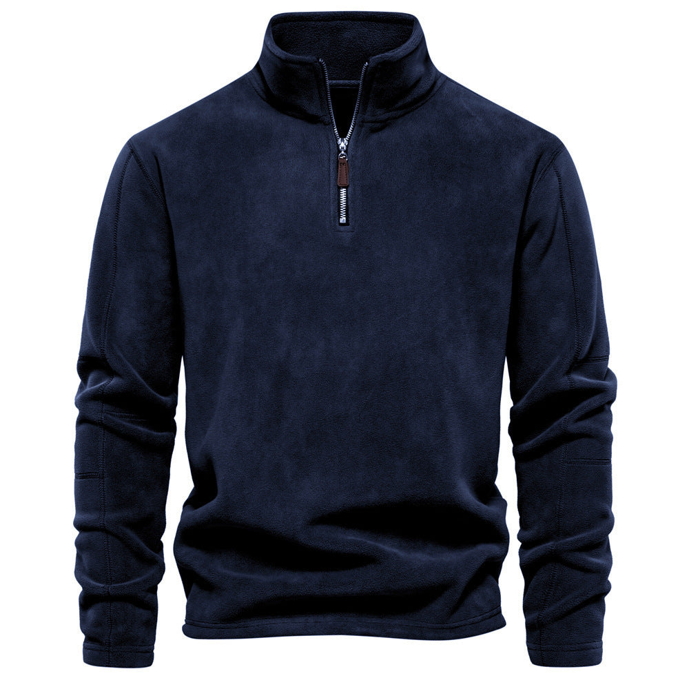 Men's Autumn And Winter New Stand Collar Half Zip Long-sleeved Sweater HD08 Navy Blue GlamzKart