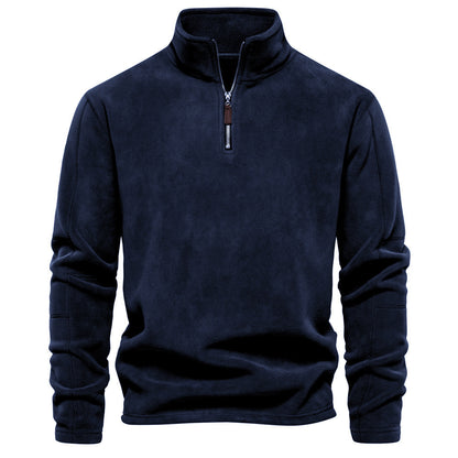 Men's Autumn And Winter New Stand Collar Half Zip Long-sleeved Sweater HD08 Navy Blue GlamzKart