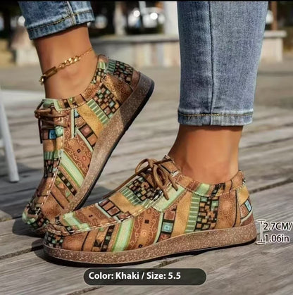 Color Graffiti Canvas Flat Bottom Pumps Khaki GlamzKart