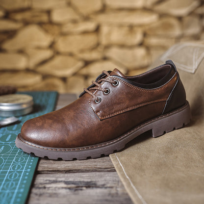British Style Retro Casual Leather Shoes Men's Casual 3 Holes Brown GlamzKart