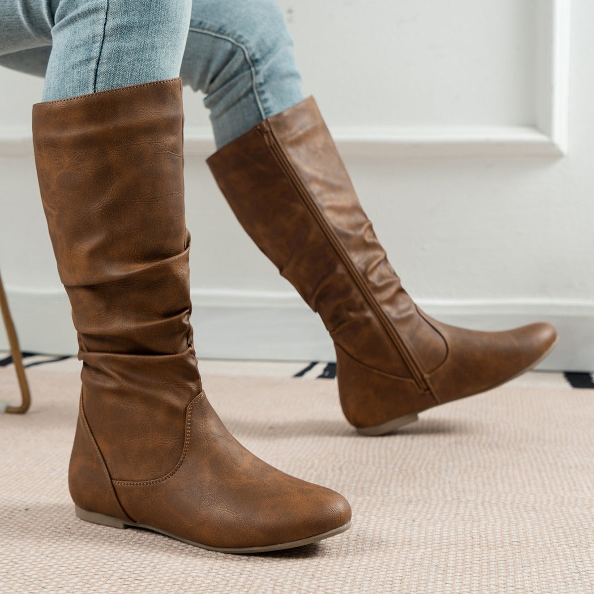 Fashion Middle Women's Western Cowboy Boot Light Brown GlamzKart