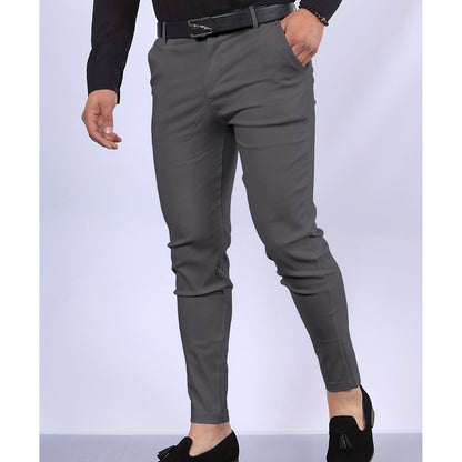 Men's Solid Color Faux Pocket Formal Casual Pants Dark Gray GlamzKart