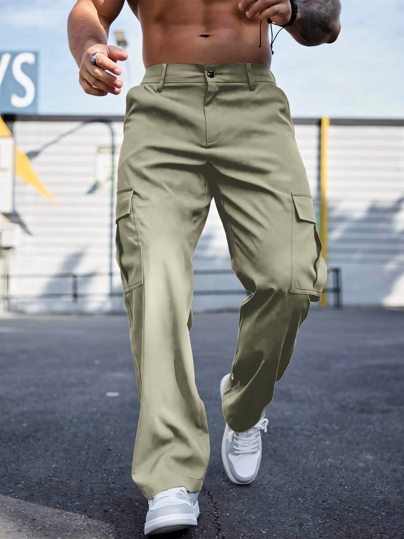 Wear-resistant Sports Straight Loose Cargo Pants Light Green GlamzKart