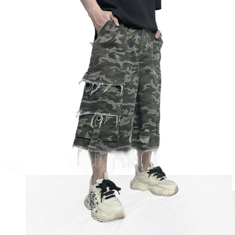 Camouflage Casual Shorts Workwear Wide Leg Burrs Set Trendy Shorts GlamzKart