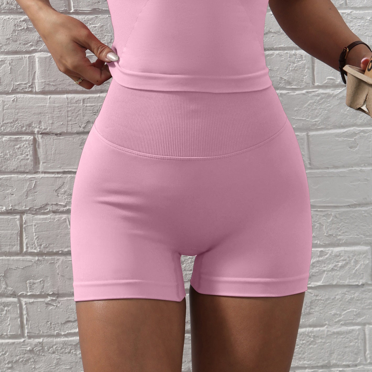 Fashion Fitness Shorts High Elastic Tight Yoga Pants Pink GlamzKart