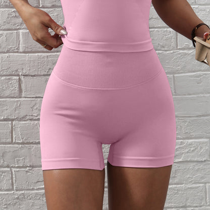 Fashion Fitness Shorts High Elastic Tight Yoga Pants Pink GlamzKart