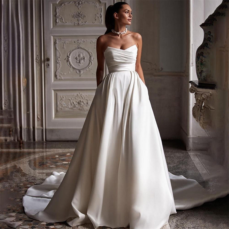 Four Seasons New Style White Satin Tube Top Simple Dress Ivory White GlamzKart