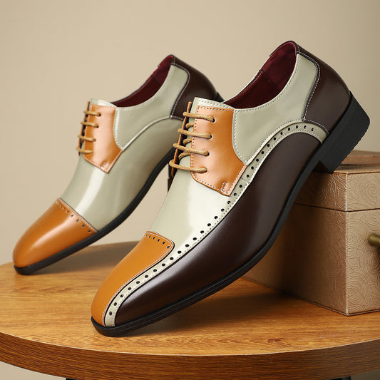 Men's Trendy Non-slip Breathable Leather Shoes Color Matching Business GlamzKart