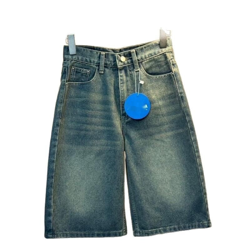 American Retro Washed Loose Design Fifth Pants Men GlamzKart