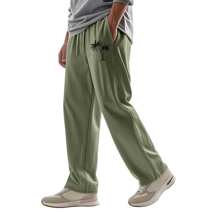 Casual Hawaiian Beach Coconut Print Trousers Army Green GlamzKart