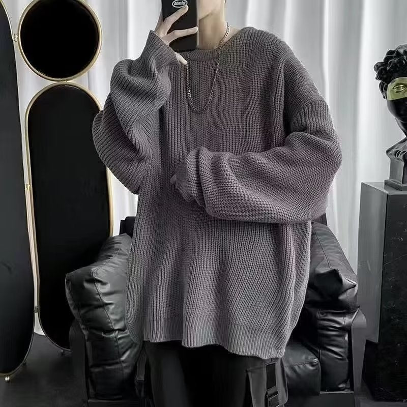 Loose Casual Retro Trendy Underwear Crew Neck Sweater Dark Gray GlamzKart