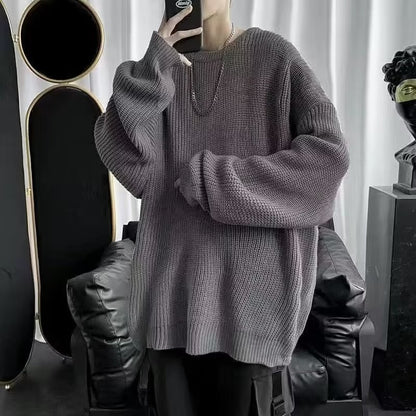 Loose Casual Retro Trendy Underwear Crew Neck Sweater Dark Gray GlamzKart