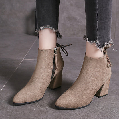 European And American Martin Boots Pointed High Heels Plus Size Women Khaki GlamzKart