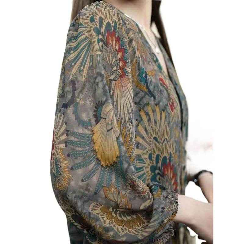 Fashionable Floral Shirt Women's Printed Thin Coat