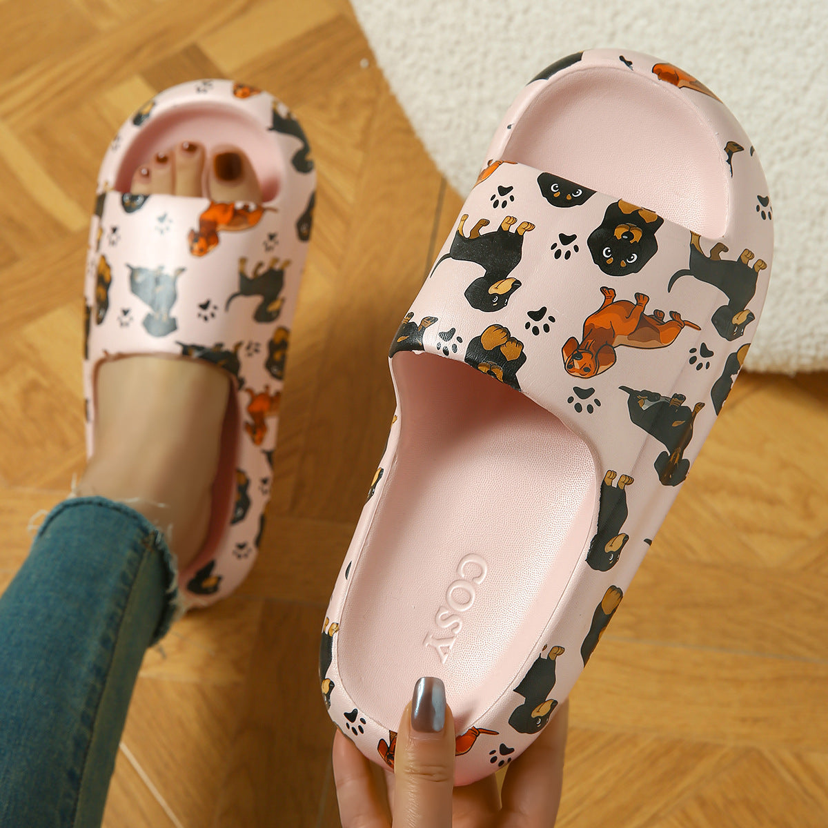Women's Sausage Dog Thick-soled Home Slippers Pink GlamzKart
