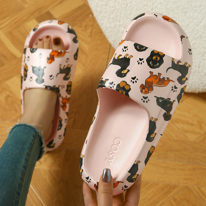 Women's Sausage Dog Thick-soled Home Slippers Pink GlamzKart
