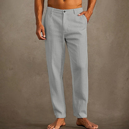 Men's Linen Beach Diagonal Pocket Cool Comfortable Breathable Skinny Pants Light Gray GlamzKart