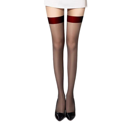 Thigh Stockings Women's Red Edge Black Edge Stockings Thin Black Silk GlamzKart