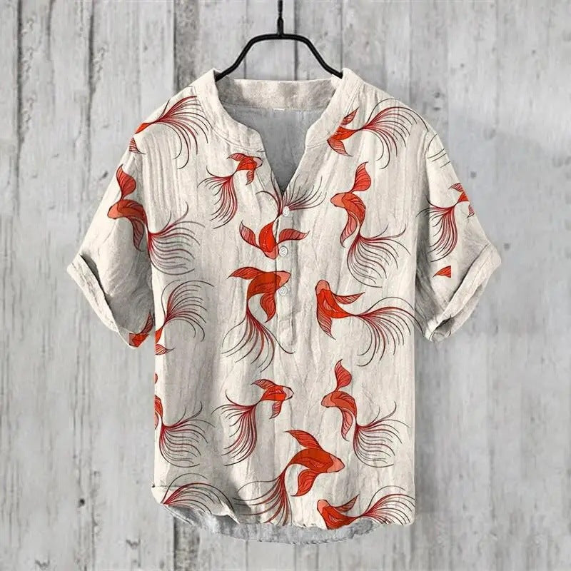 Summer Beach Casual Men's Clothing Short Sleeve V-neck ZC177 GlamzKart