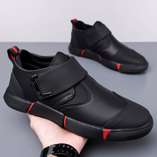Men's Casual Leather Shoes Comfortable Slip-on Low-top Velcro Non-slip Flat Heel Shock Absorption GlamzKart