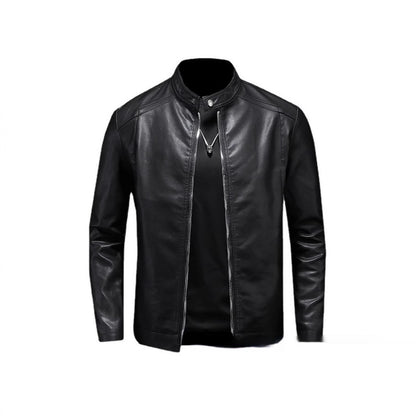 Spring And Autumn Men's Slim Leather Clothing With Stand Collar Jacket GlamzKart