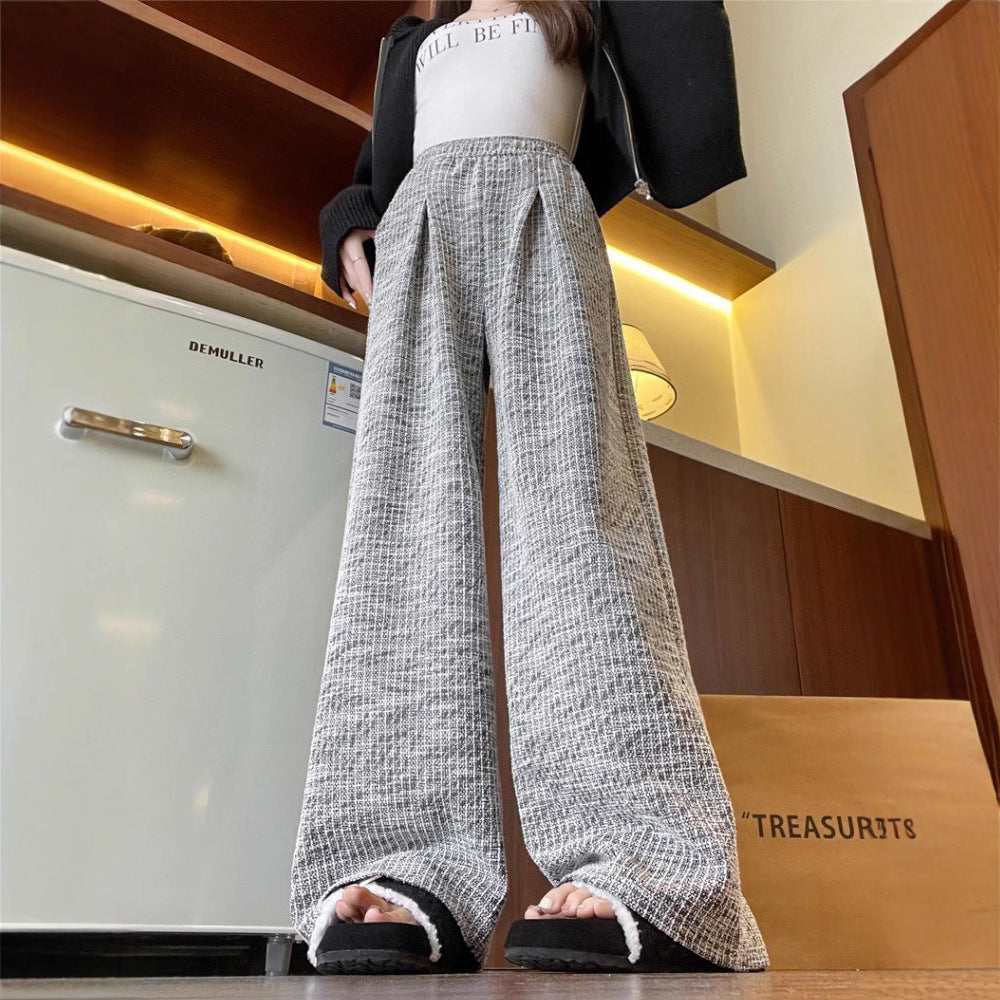 Atmosphere Gray Plaid Women Loose And Idle Slimming And Wide Leg Casual Pants GlamzKart