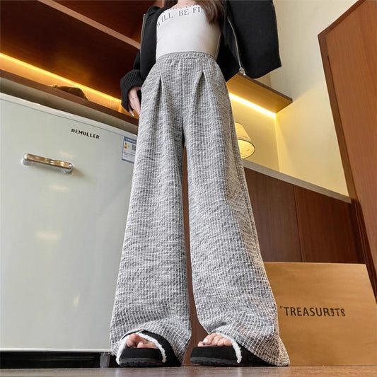 Atmosphere Gray Plaid Women Loose And Idle Slimming And Wide Leg Casual Pants GlamzKart