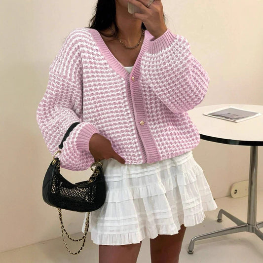Snow Pattern Single-breasted Loose Sweet Cardigan GlamzKart
